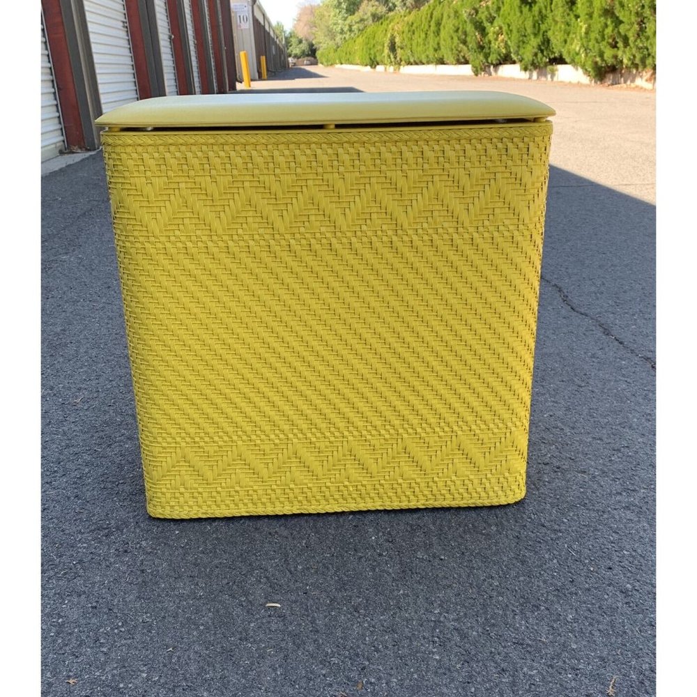 Wicker Hamper Laundry Basket Vintage 26”x28” wide Yellow